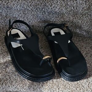 New No Tag Black Stefan Toe Ring Sandals with Gold Accents 9.5